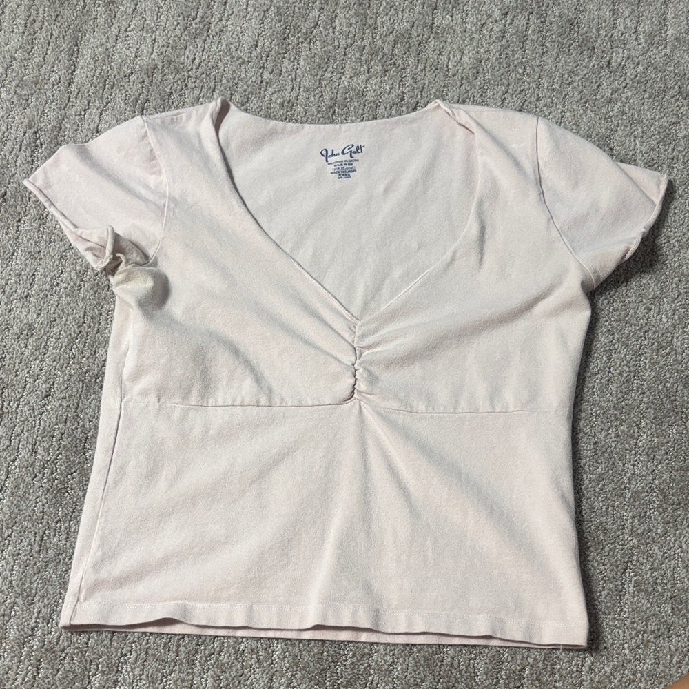 Brandy Melville Light Pink Ruched V-Neck Tee